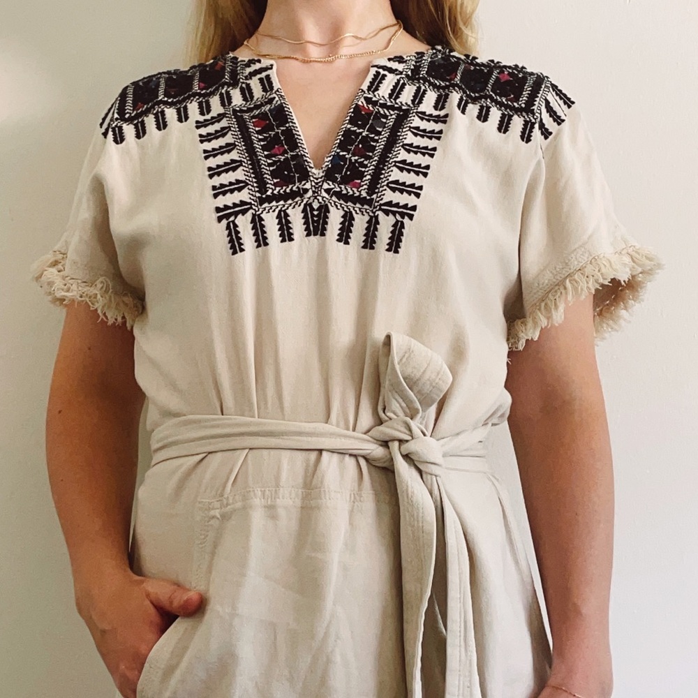 Embroidered Cream Tunic Dress